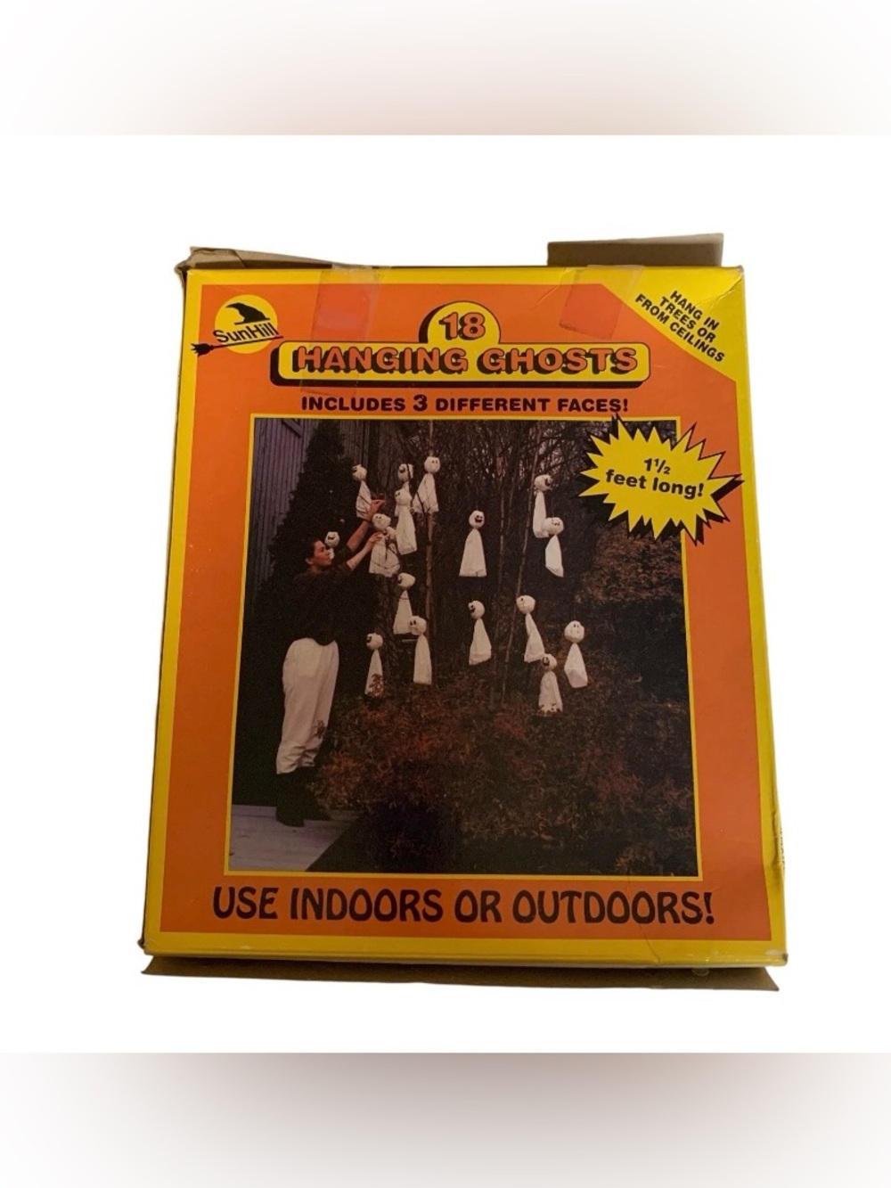 Vintage Halloween Sun Hill 18 White Hanging Ghosts Original Packaging NOS